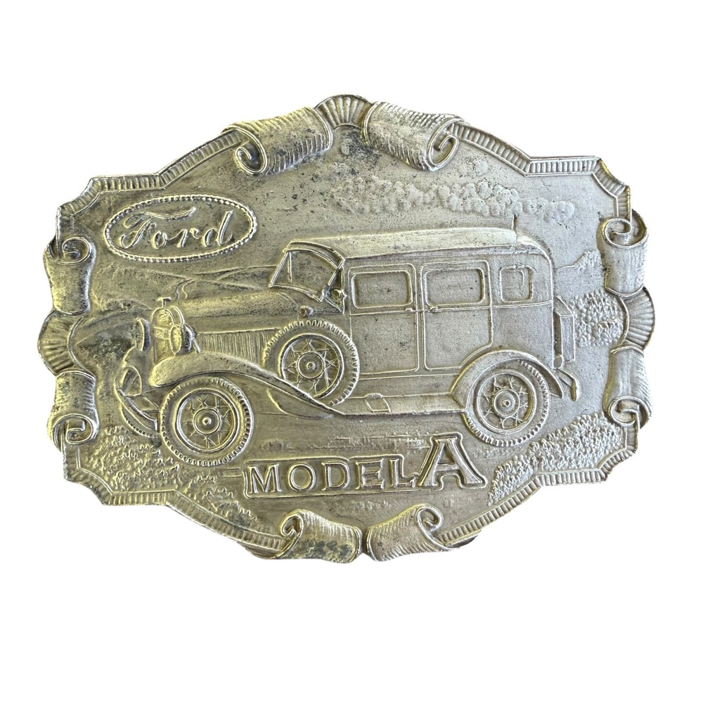 Vintage Ford Model A Belt Buckle Silver Tone V-37 Licensed Ford Motor Co